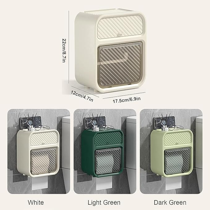 From the Farm From the Farm Wall Mounted Tissue Storage Box - Toilet Paper Box Dispenser with Phone Holder Organizer Drawer Punch-Free Paper Holder Wall-Mounted Toilet Paper Box (Pack of 1) - Image 3