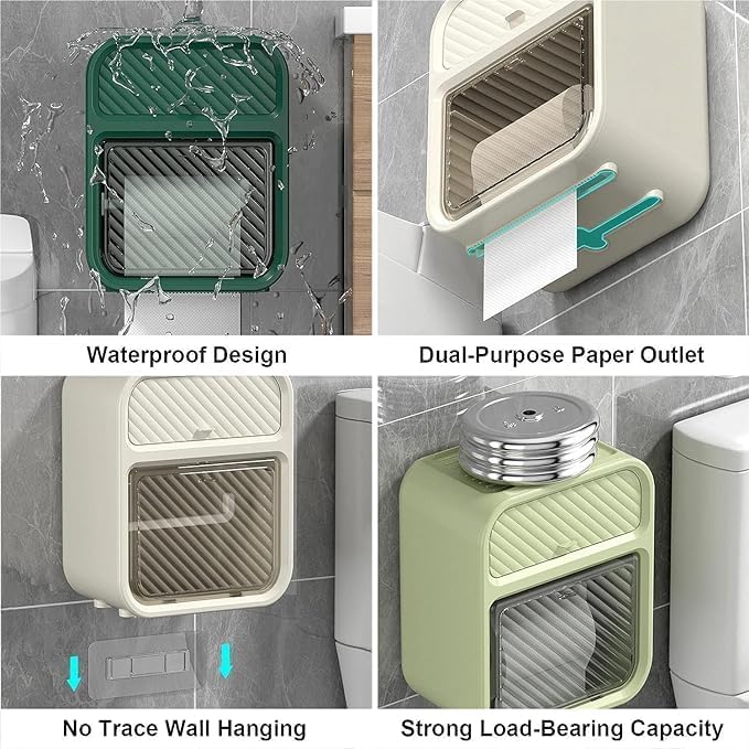 From the Farm From the Farm Wall Mounted Tissue Storage Box - Toilet Paper Box Dispenser with Phone Holder Organizer Drawer Punch-Free Paper Holder Wall-Mounted Toilet Paper Box (Pack of 1) - Image 5
