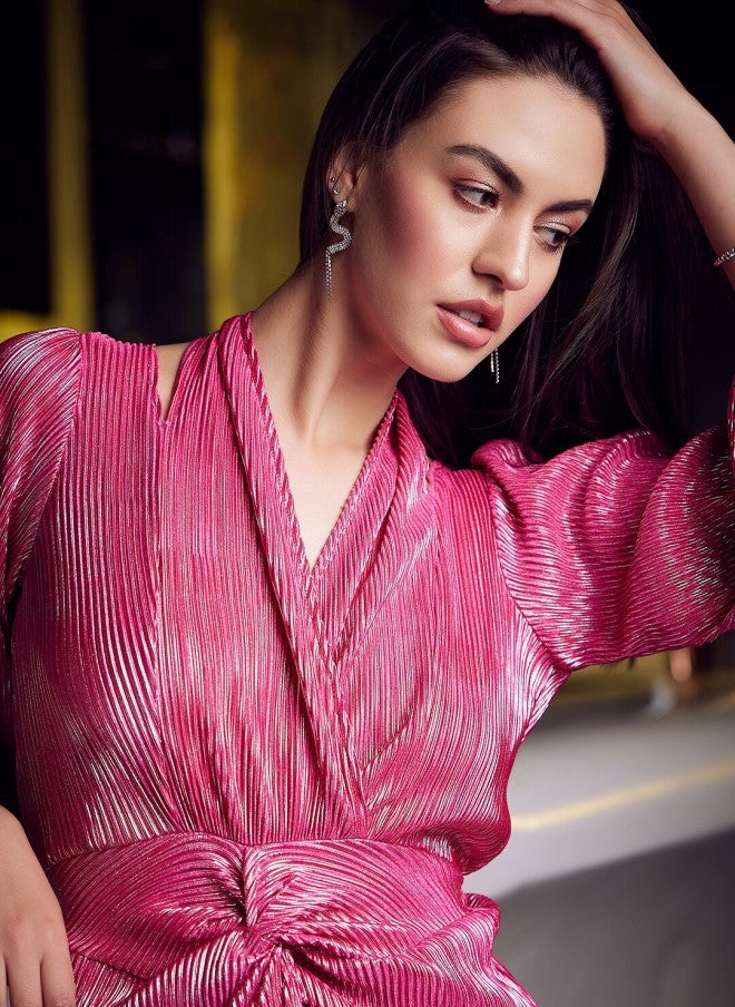 Athena Fuchsia Wrap Dress for Women - Image 2