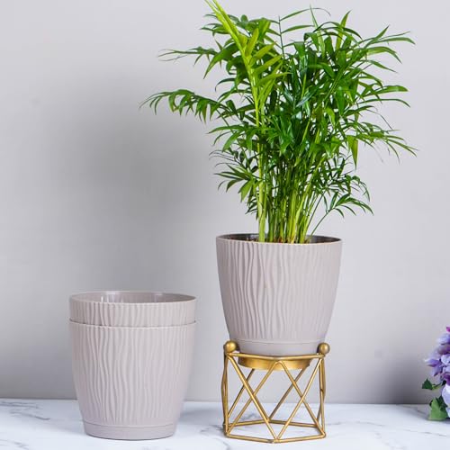 Nurturing Green® Set of 3 Self Watering Pots for Home, Decor & Garden | Flower Pots, Planters for Indoor Plants | Plastic Pots for Living Room (Color: Mocha, Size: 14cm x 12.5cm Each) - Image 1