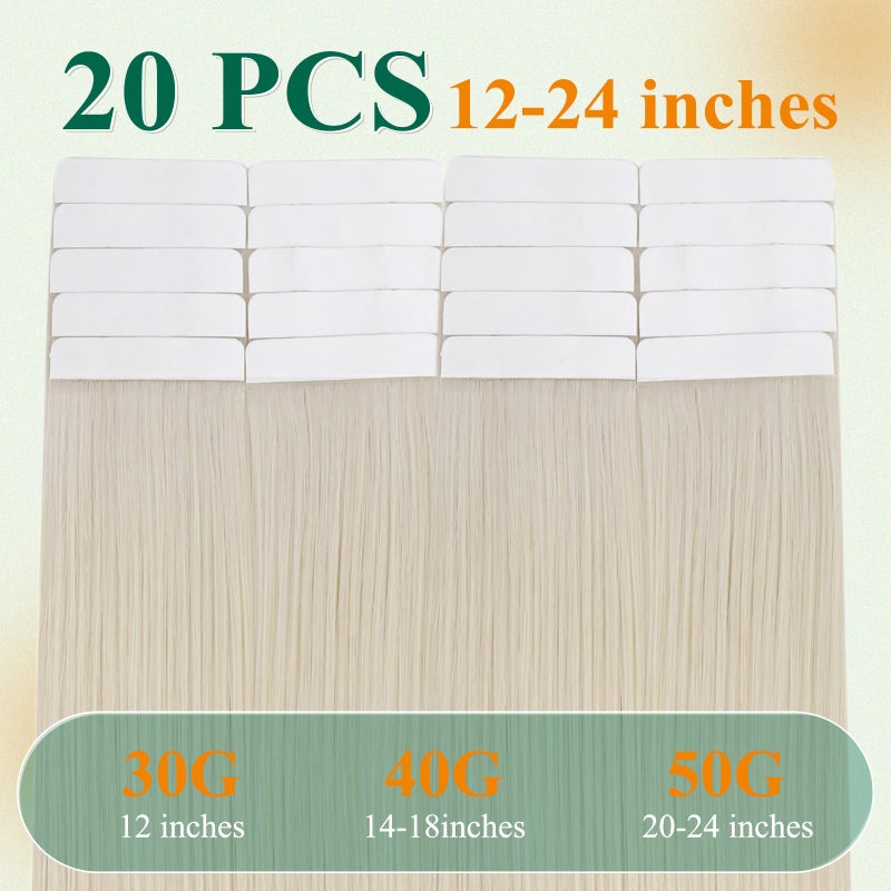 Easyouth Tape in Hair Extensions Blonde Tape in Extensions White Blonde Soft and Smooth Tapes Hair Extension Real Human Hair 18 Inch 20Pcs 40G - Image 3