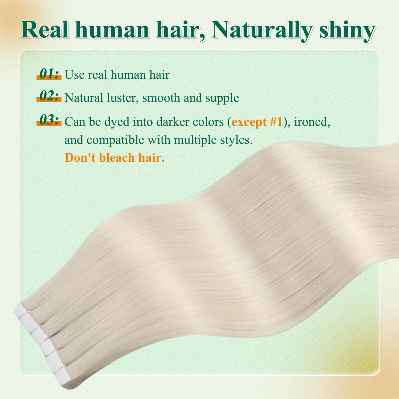 Easyouth Tape in Hair Extensions Blonde Tape in Extensions White Blonde Soft and Smooth Tapes Hair Extension Real Human Hair 18 Inch 20Pcs 40G - Image 5