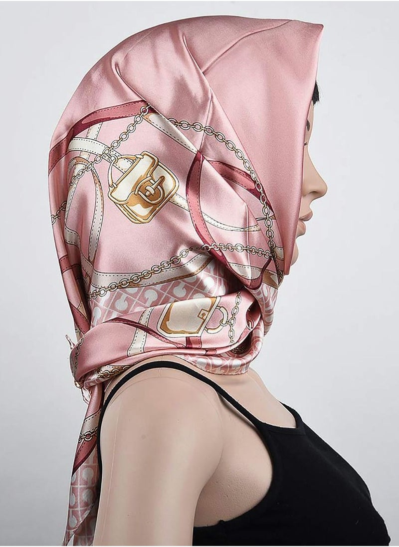 Y&D - Large Square Stain Silk Fashion Pink Hair Scarf Headscarf for Women Girls Necktie Bandanas Night Sleeping (90 x 90CM) - Image 1