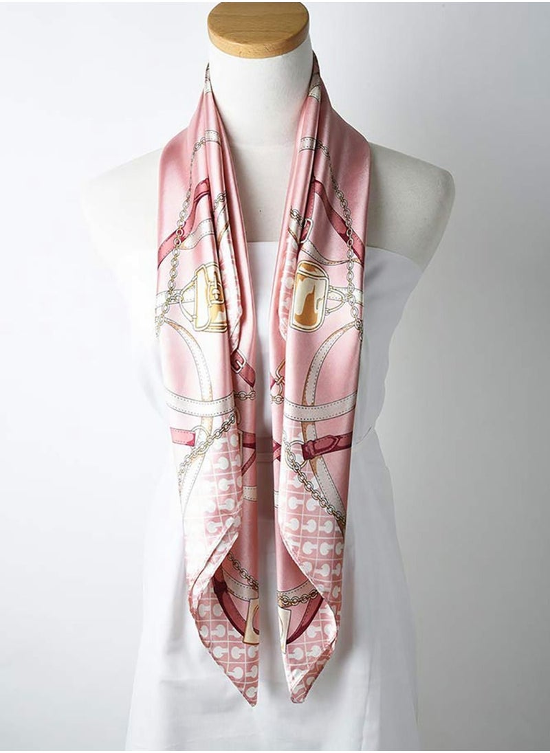 Y&D - Large Square Stain Silk Fashion Pink Hair Scarf Headscarf for Women Girls Necktie Bandanas Night Sleeping (90 x 90CM) - Image 1