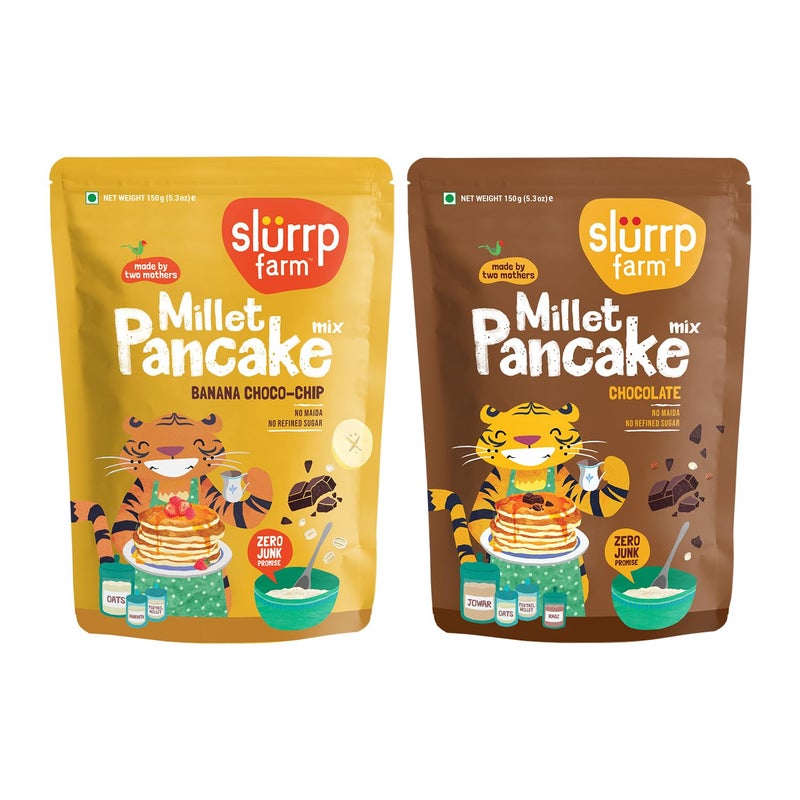 Slurrp Farm Millet Pancake Mix - Banana Choco Chip & Chocolate | Wholesome Breakfast with Jowar, Oats & Foxtail Millet | No Maida, No Refined Sugar | 5.29 Oz (Pack of 2) - Image 1