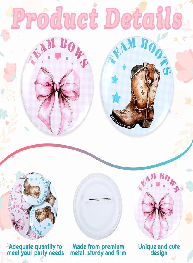 Ohmique 52 Pcs Boots or Bows Gender Reveal Decorations - Mommy & Daddy To Be Badge Pins and 50 Pcs Boots or Bows Gender Reveal Button Pins, Cowboy or Cowgirl Blue and PInk Baby Shower Party Favor Supplies - Image 3