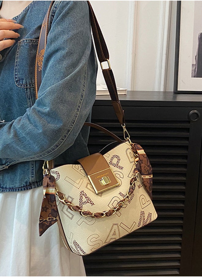 Sharpdo - Women'a High-End Sense of Letters One-Shoulder Messenger Bucket Bag Handbag 20*19*11CM - Image 1