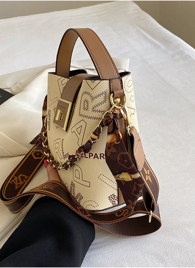 Sharpdo - Women'a High-End Sense of Letters One-Shoulder Messenger Bucket Bag Handbag 20*19*11CM - Image 1