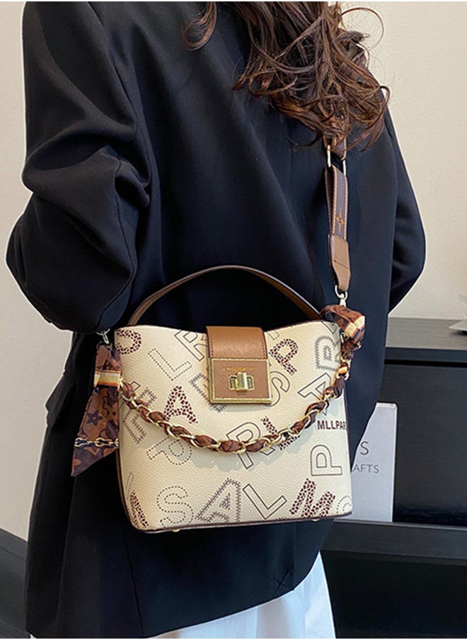 Sharpdo - Women'a High-End Sense of Letters One-Shoulder Messenger Bucket Bag Handbag 20*19*11CM - Image 1