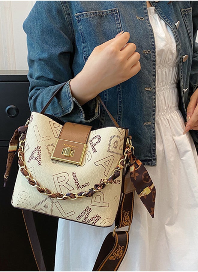 Sharpdo - Women'a High-End Sense of Letters One-Shoulder Messenger Bucket Bag Handbag 20*19*11CM - Image 1