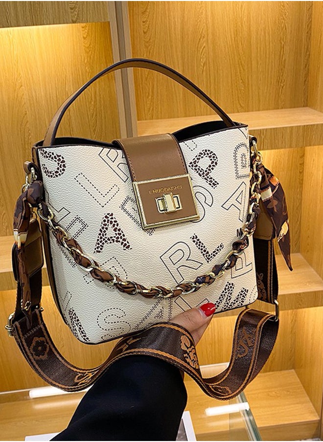 Sharpdo - Women'a High-End Sense of Letters One-Shoulder Messenger Bucket Bag Handbag 20*19*11CM - Image 1