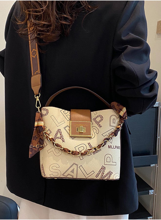 Sharpdo - Women'a High-End Sense of Letters One-Shoulder Messenger Bucket Bag Handbag 20*19*11CM - Image 1