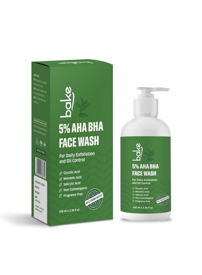 BAKE 5% AHA BHA Face Wash with 2% Salicylic Acid, Glycolic Acid & Mandelic Acid for Open Pores, Acne & Dark Spots | For Oily Acne Prone Skin | Daily Exfoliation & Oil Control - 100ml - Image 1