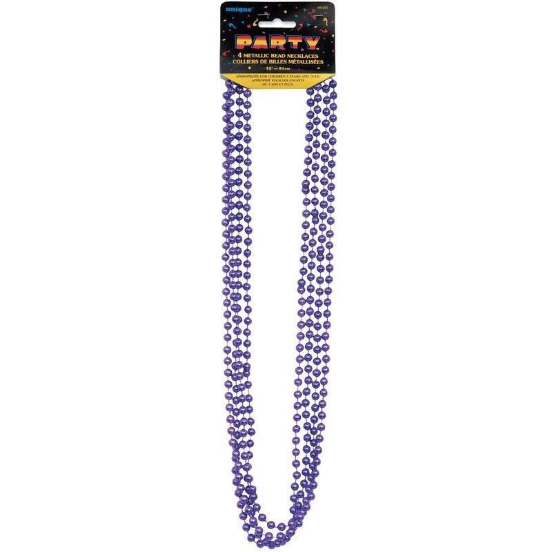 Unique Purple Metallic Green Bead Plastic Necklaces - 32" (4 Pack) - Bold Statement Accessory for Festivities & Fashion - Image 1
