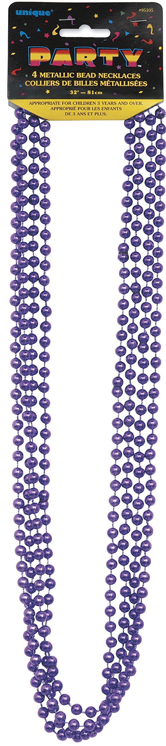Unique Purple Metallic Green Bead Plastic Necklaces - 32" (4 Pack) - Bold Statement Accessory for Festivities & Fashion - Image 2