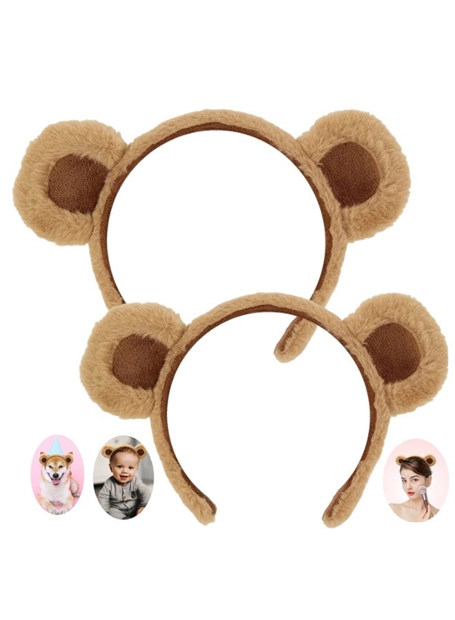 2 Pack Bear Ears Headband with Metal Skeleton Soft Artificial Rabbit Hair for Face Wash Cosplay Party Costume Decoration Women Adult - Image 1
