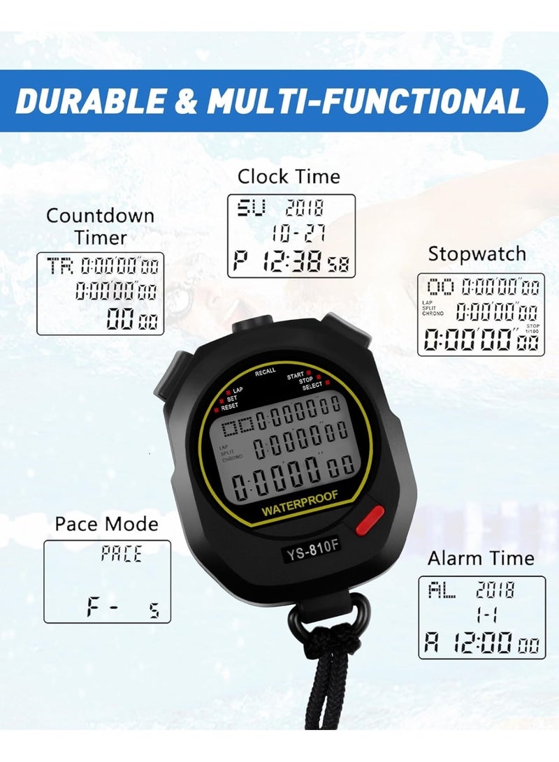 Soofam Professional Waterproof Stopwatch for Coaches : 3-Row Large Screen, 10-Group Memory, Pace Mode, Clock, Alarm, Calendar – Perfect for Sports, Swimming, Soccer, Fitness, and Referee Timing Needs - Image 3