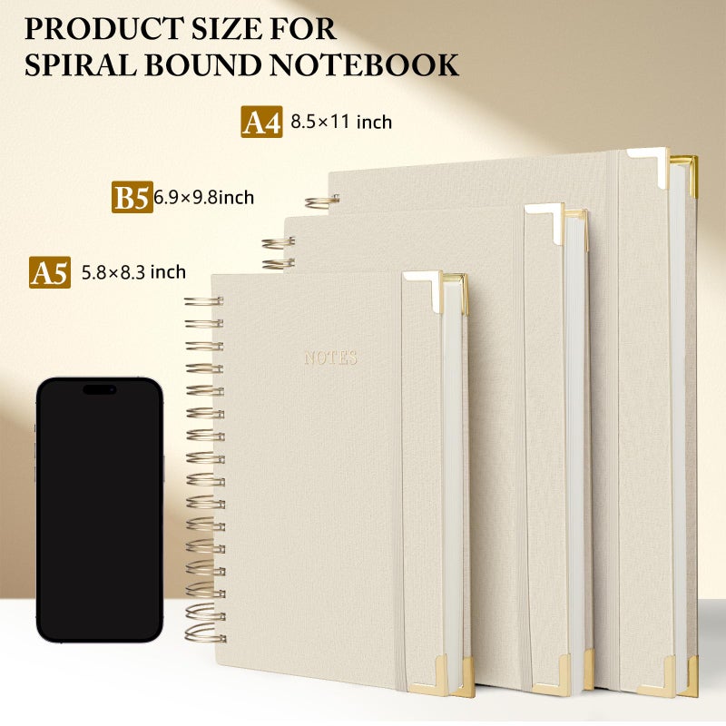 ALKALO Spiral Notebook Journal, 328 Pages Linen Hardcover College Ruled Notebook, Lined Thick Journals for Women Men, A5 Thick Spiral Journal for Writing, 100GSM Paper, Cute Notebooks for Work School - Image 3