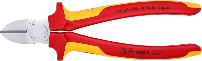 كنيبيكس كماشة قطع جانبية معزولة KNIPEX 70 06 180 | طول 180 مم | مطلية بالكروم | قاطعة عالية الأداء للكهربائيين | أداة احترافية للأعمال الكهربائية - Image 4
