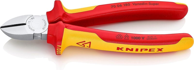 كنيبيكس كماشة قطع جانبية معزولة KNIPEX 70 06 180 | طول 180 مم | مطلية بالكروم | قاطعة عالية الأداء للكهربائيين | أداة احترافية للأعمال الكهربائية - Image 1