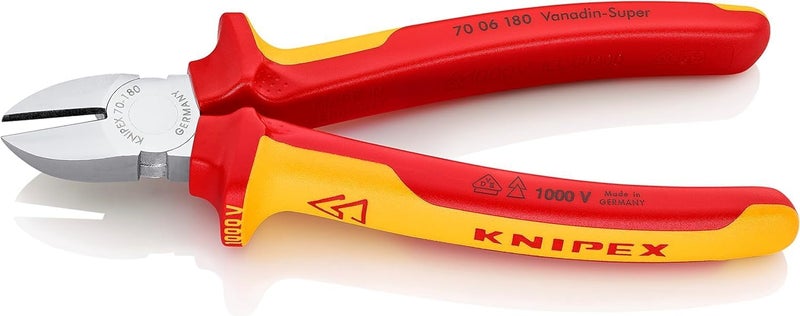 كنيبيكس كماشة قطع جانبية معزولة KNIPEX 70 06 180 | طول 180 مم | مطلية بالكروم | قاطعة عالية الأداء للكهربائيين | أداة احترافية للأعمال الكهربائية - Image 3