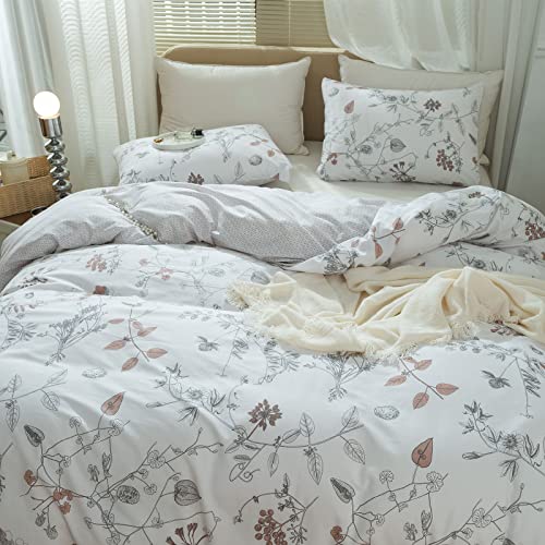 AMWAN Garden Style Chic Floral Duvet Cover Queen Soft Vintage Bedding Set Flower Leaf Botanical Duvet Cover for Girl Women Cotton Garden Comforter Cover with Zipper Closure - Image 4