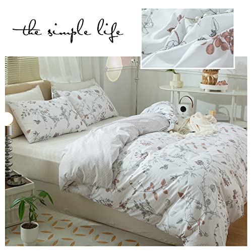 AMWAN Garden Style Chic Floral Duvet Cover Queen Soft Vintage Bedding Set Flower Leaf Botanical Duvet Cover for Girl Women Cotton Garden Comforter Cover with Zipper Closure - Image 3