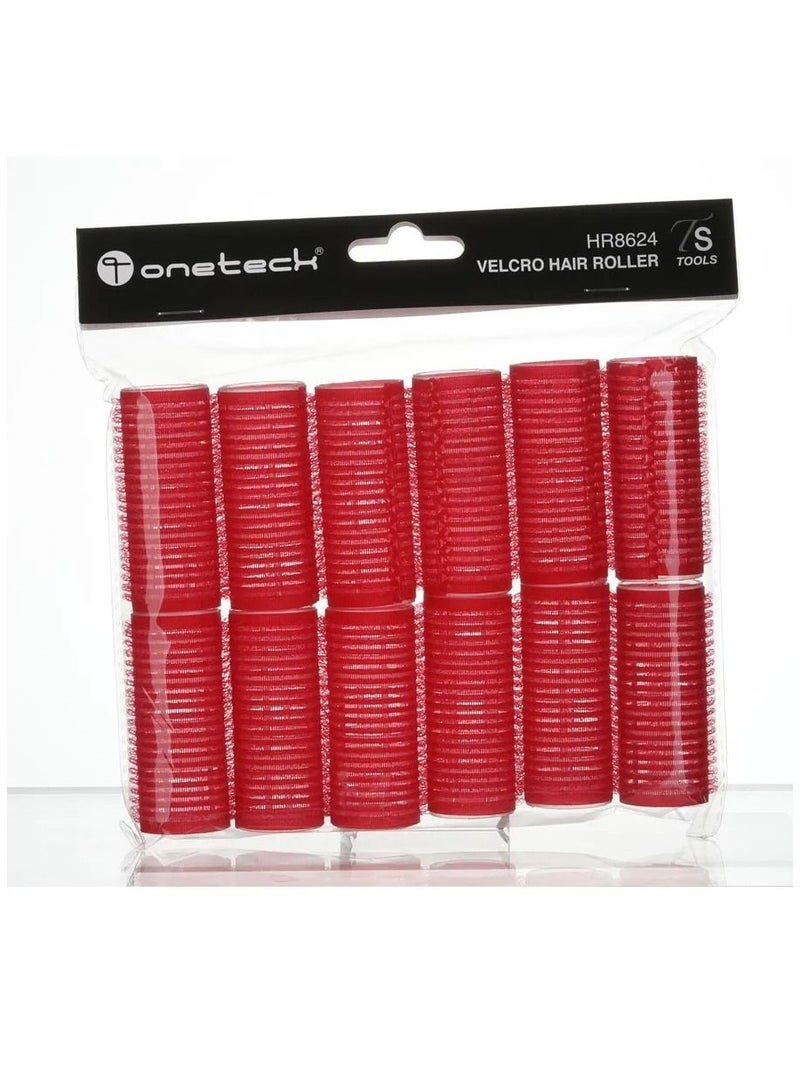 Onetech لفافات شعر فيلكرو 62x24 مم حمراء 12 قطعة