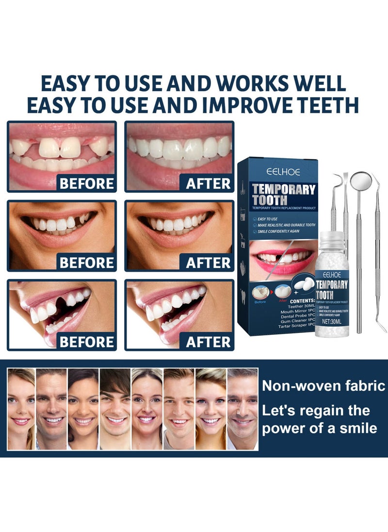 EELHOE - 30ml Moldable Teeth Glue 4 Dental Tools Temporary Tooth Filling Set Difficult to Deform Smile Confidently - Image 1