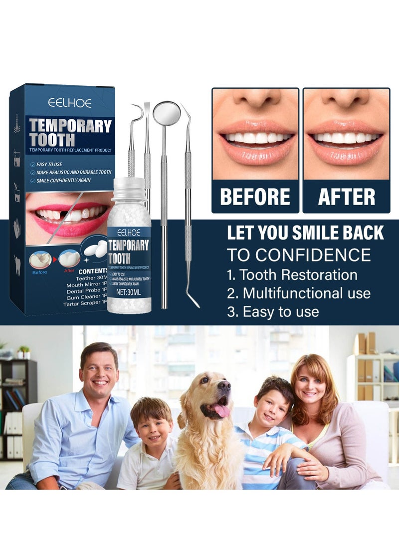 EELHOE - 30ml Moldable Teeth Glue 4 Dental Tools Temporary Tooth Filling Set Difficult to Deform Smile Confidently - Image 1