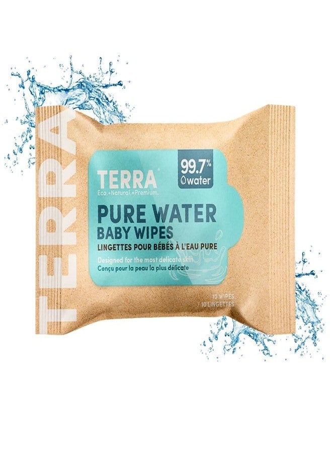 تيرا مناديل أطفال من الخيزران قابلة للتحلل الحيوي بنسبة 100% من Terra® - 10 مناديل (عبوة واحدة) | مناديل مبللة للأطفال غير معطرة، مائية، خالية من البلاستيك والكحول | لطيفة على البشرة الحساسة، مناديل أطفال طبيعية تم اختبارها من قبل أطباء الجلدية. - Image 1