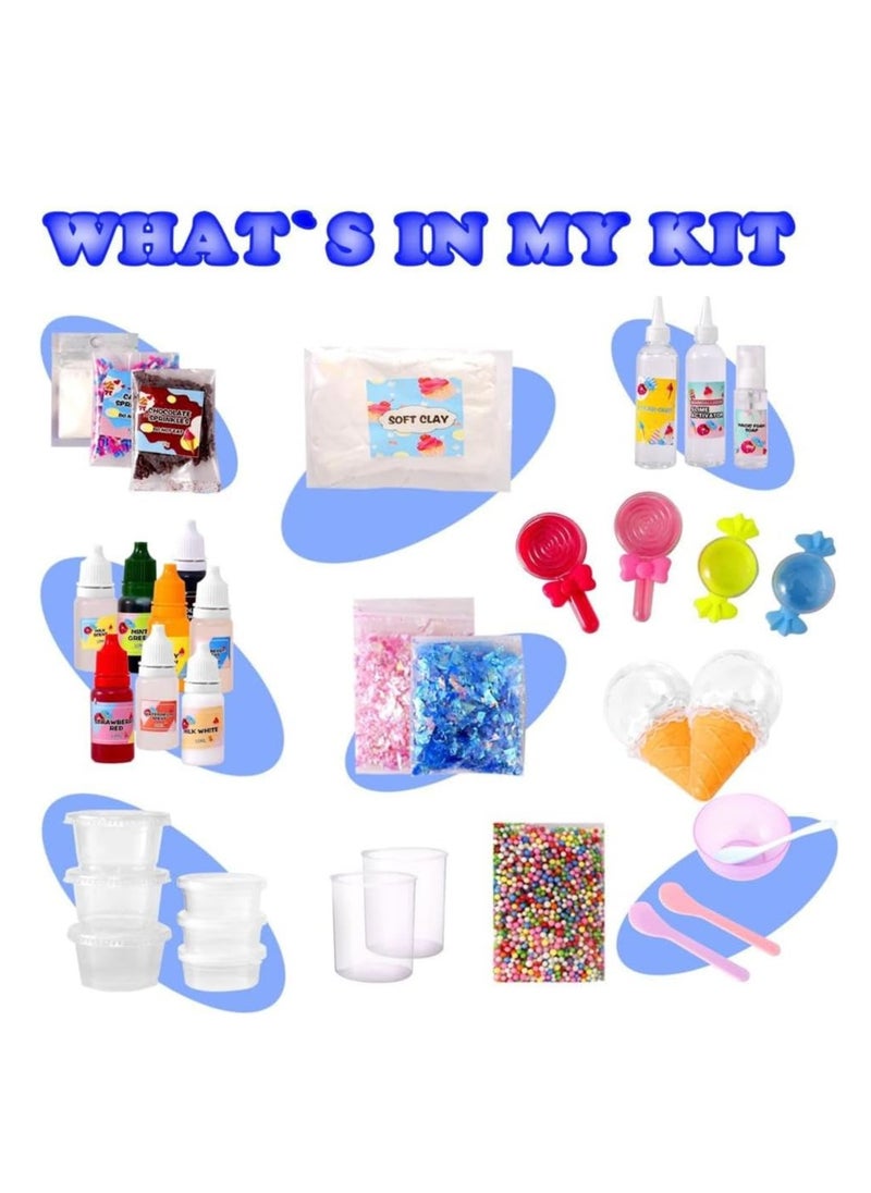 DIY Slime Kit for Kids, Fluffy Non Stick Slime for Kids With 3 Scents, 5 Colors and Charms, Kids Toys for Girls and Boys To Make Cloud Slime, Foam Slime, Butter Slime, Donut and ice Cream Slime Set  - Image 4