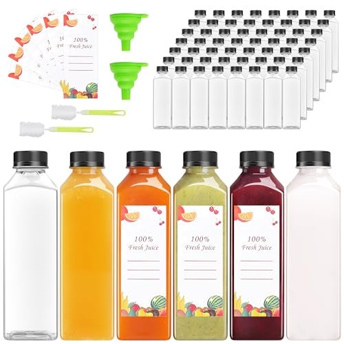 OBKJJ 40 pcs 16oz Pcs Juice Bottles, Juice Bottle with Caps Reusable Empty Clear Bottles with Label, Funnel, Brush Bulk Beverage Containers for Juicing, Drinking, Smoothie and Other Beverages (16-OZ) - Image 1