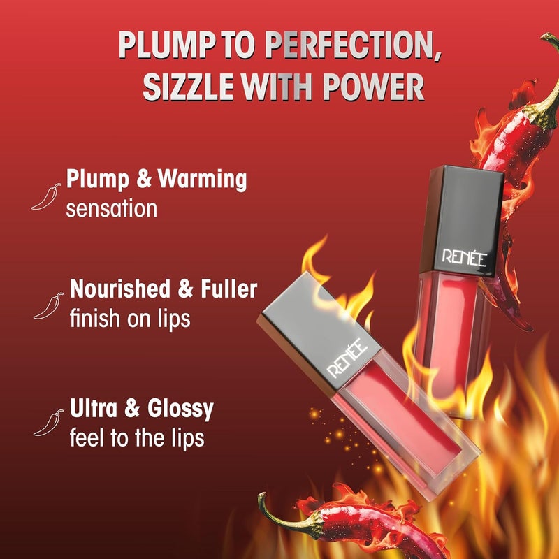RENEE Hot Sauce Plumping Lip Gloss Peachy Paprika Ultra Glossy Finish Lightweight Nourishing for Fuller Juicy Lips Jojoba Oil Sweet Almond Oil Vitamin E Infused - Image 2