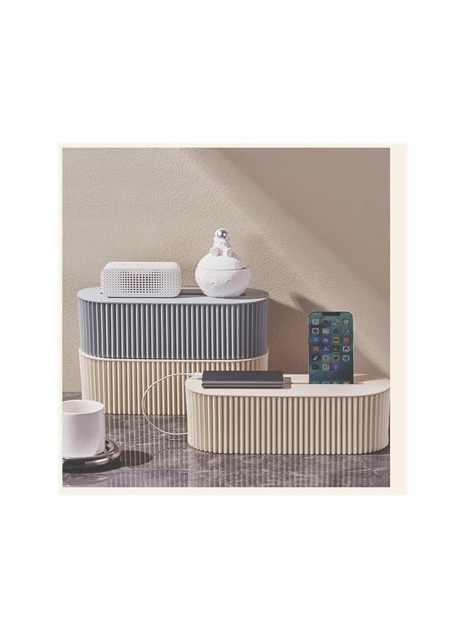 PROMASS صندوق تنظيم الكابلات من برومس، صندوق كابلات سهل الاستخدام، صندوق إدارة الأسلاك المقاوم للغبار مع غطاء، صندوق شريط الطاقة العصري، مناسب للمكتب المنزلي، الشاحن، الإلكترونيات (أبيض) - Image 4