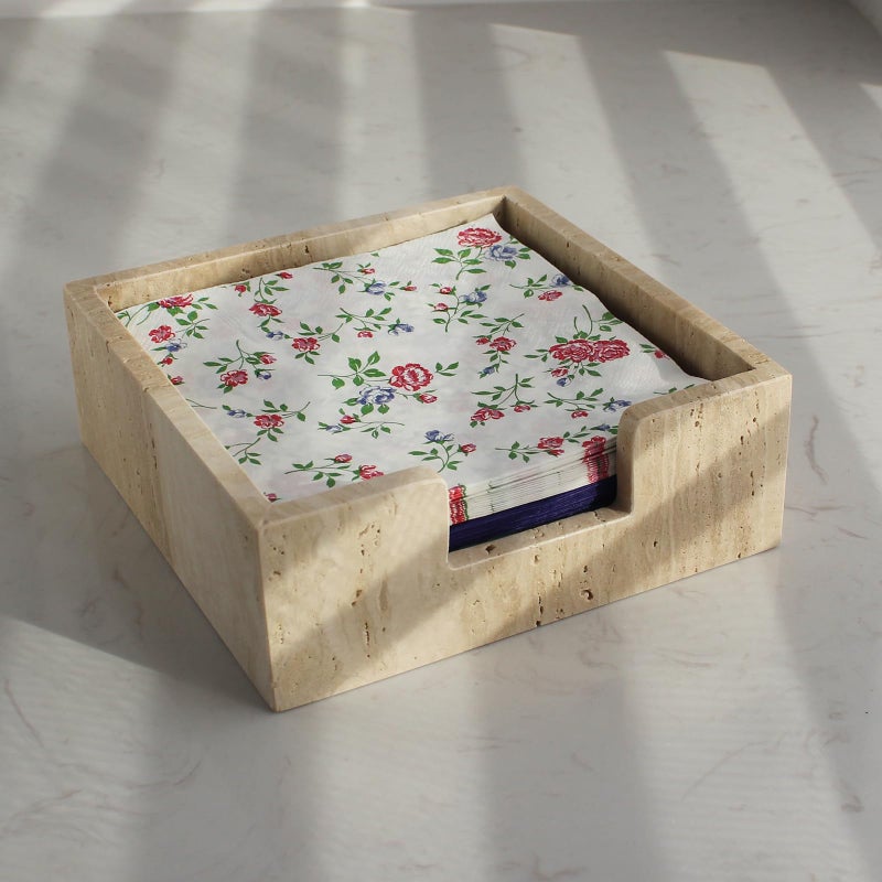 Natust Travertine Luncheon Napkin Holder 7.5" x 7.5" x 2.76" for Table, Cocktail Napkin Tray for Restaurant/Kitchen - Image 1