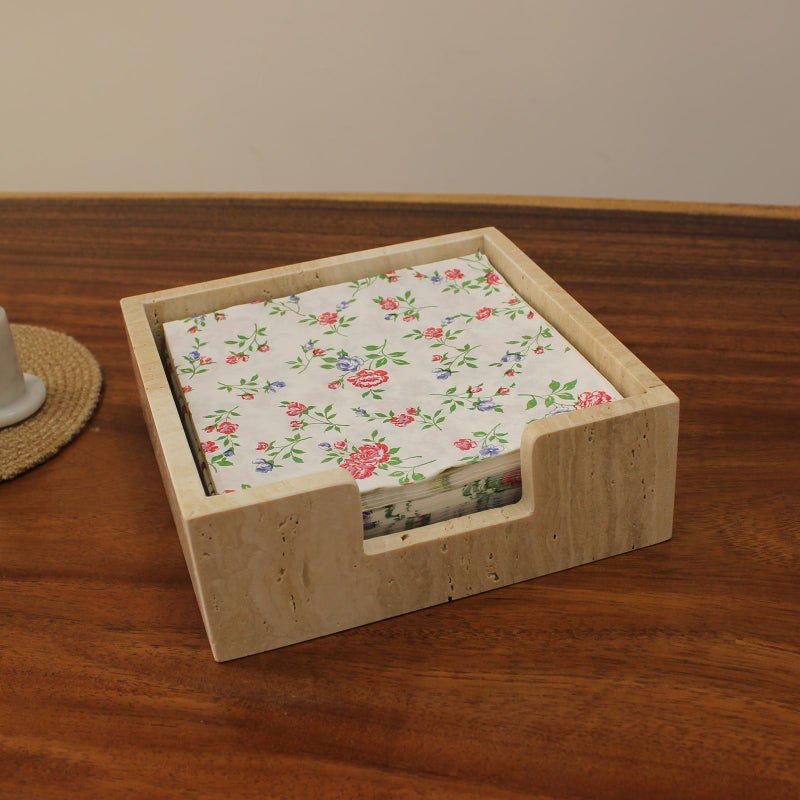 Natust Travertine Luncheon Napkin Holder 7.5" x 7.5" x 2.76" for Table, Cocktail Napkin Tray for Restaurant/Kitchen - Image 5