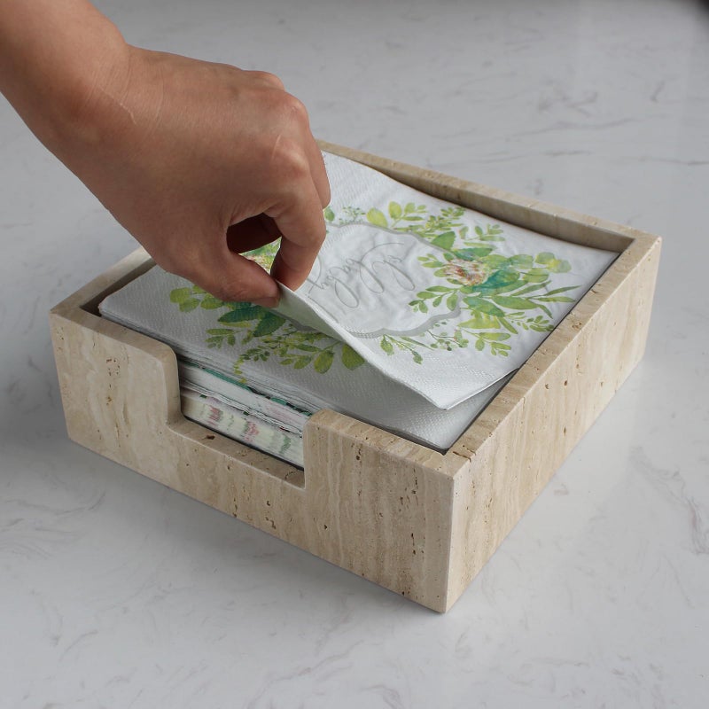 Natust Travertine Luncheon Napkin Holder 7.5" x 7.5" x 2.76" for Table, Cocktail Napkin Tray for Restaurant/Kitchen - Image 3