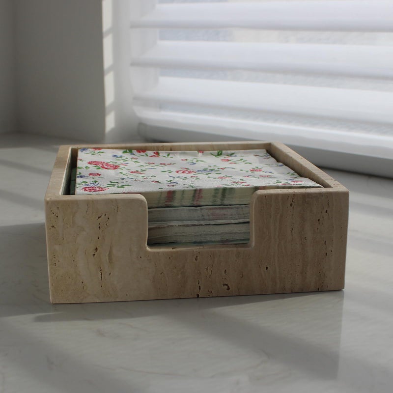 Natust Travertine Luncheon Napkin Holder 7.5" x 7.5" x 2.76" for Table, Cocktail Napkin Tray for Restaurant/Kitchen - Image 4
