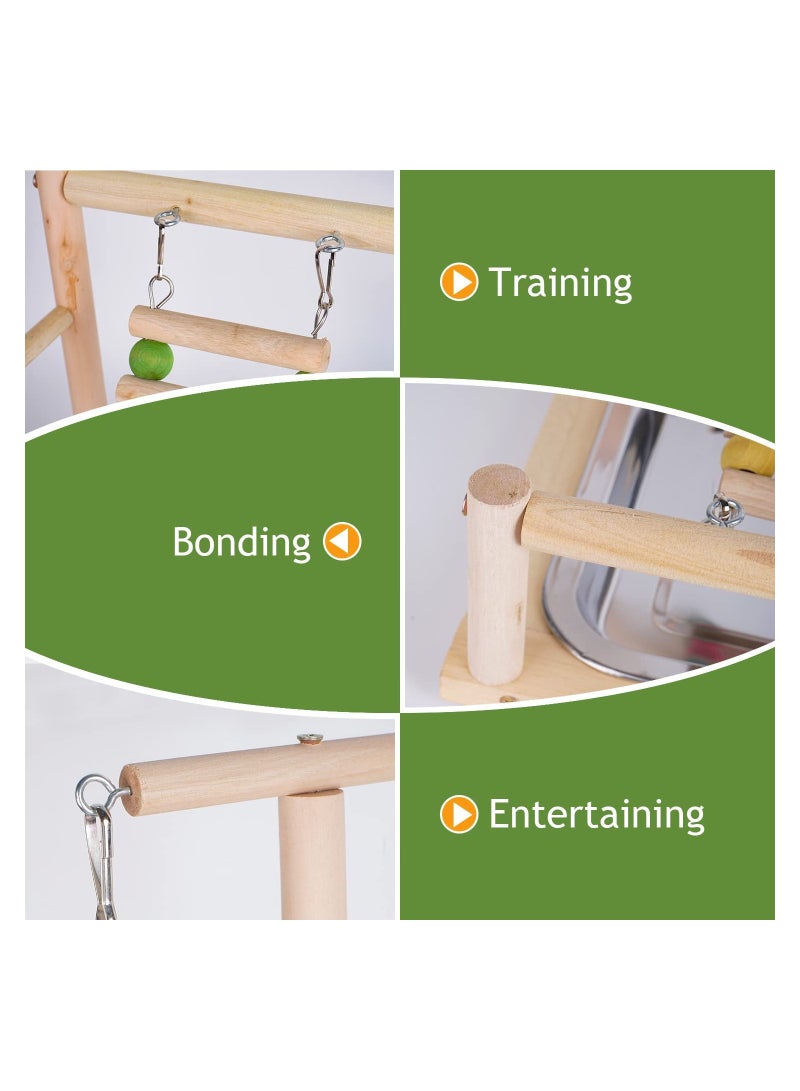 Parrot Wood Playstand Bird Playground Wood Perch Gym Playpen with Feeder Cup Ladder Swing Tray Play Stand Exercise Toys Cage Accessories Playgym for Pet Cockatiel Parakeets Budgie - Image 4