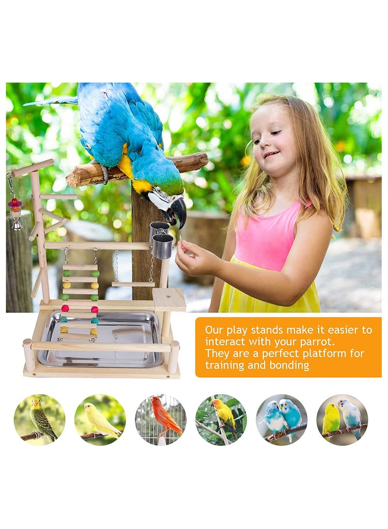 Parrot Wood Playstand Bird Playground Wood Perch Gym Playpen with Feeder Cup Ladder Swing Tray Play Stand Exercise Toys Cage Accessories Playgym for Pet Cockatiel Parakeets Budgie - Image 5