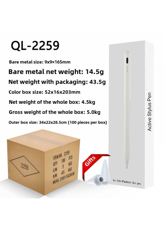 Universal Handwriting Pen Type-C Interface Magnetic Absorption Instant Use Battery Level Display Suitable For Apple Android Capacitive Pen-Color:QL-2259 Four Lamp [iPad Special] 2 Nib  - Image 1