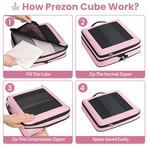 Prezon 8 Set/6 Set/4 Set Compression Packing Cubes for Travel, Lightweight Vacation Travel Essentials, Accessories for Suitcase Organizer Bags Set, Durable Luggage Organizer （8-Square-pink） - Image 4