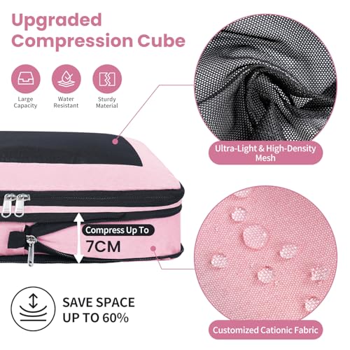Prezon 8 Set/6 Set/4 Set Compression Packing Cubes for Travel, Lightweight Vacation Travel Essentials, Accessories for Suitcase Organizer Bags Set, Durable Luggage Organizer （8-Square-pink） - Image 2