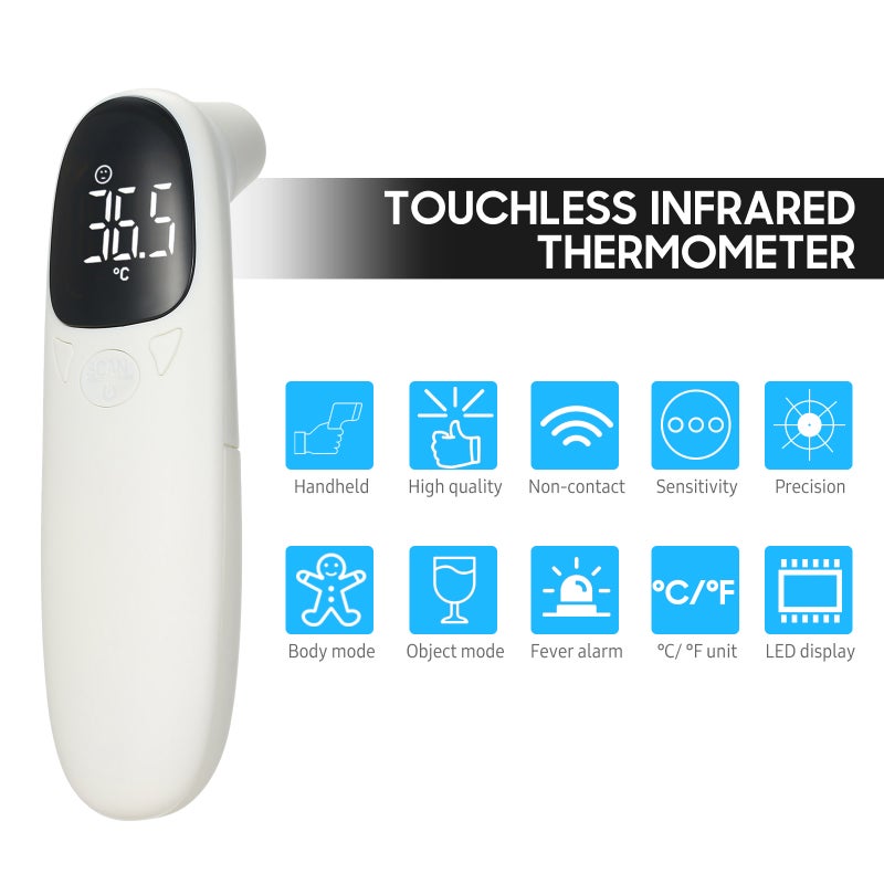 Touchless Thermometer White - Fast Precise Measurement Non-Contact Design Dual Mode LED Display Fever Alarm Infrared Thermometer for Home Office Market Coffee Shop Hotel Factory - Image 3