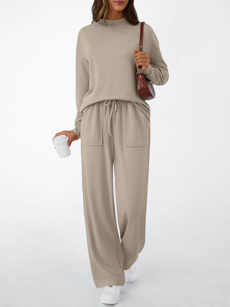 LILLUSORY Womens Lounge Two 2 Piece Sets Early Fall 2025 Fashion Outfits Clothes Clothing Matching Sweatsuit Sweat Suit Trendy Airport Travel Winter Loungewear Pajamas Cruise Old Money Khaki L - Image 2