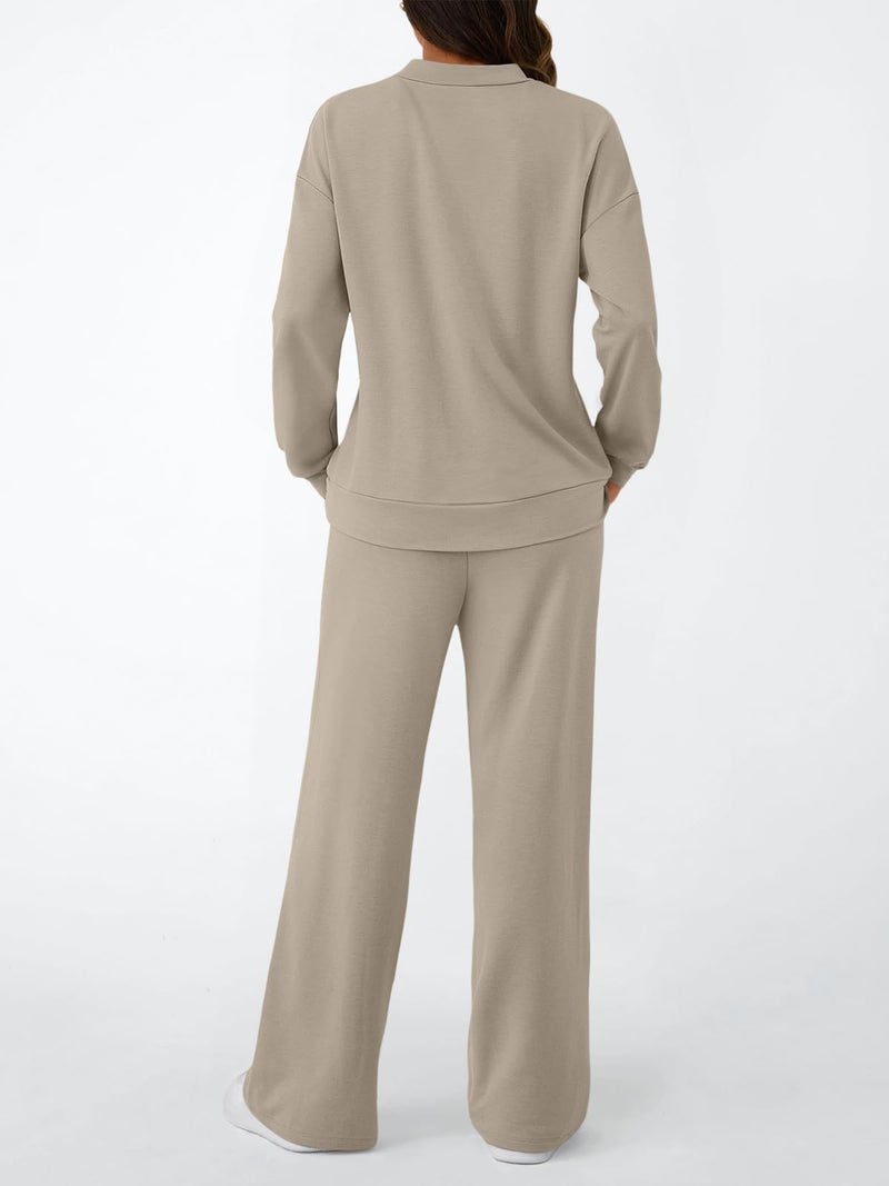 LILLUSORY Womens Lounge Two 2 Piece Sets Early Fall 2025 Fashion Outfits Clothes Clothing Matching Sweatsuit Sweat Suit Trendy Airport Travel Winter Loungewear Pajamas Cruise Old Money Khaki L - Image 4