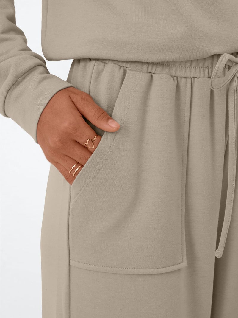 LILLUSORY Womens Lounge Two 2 Piece Sets Early Fall 2025 Fashion Outfits Clothes Clothing Matching Sweatsuit Sweat Suit Trendy Airport Travel Winter Loungewear Pajamas Cruise Old Money Khaki L - Image 5