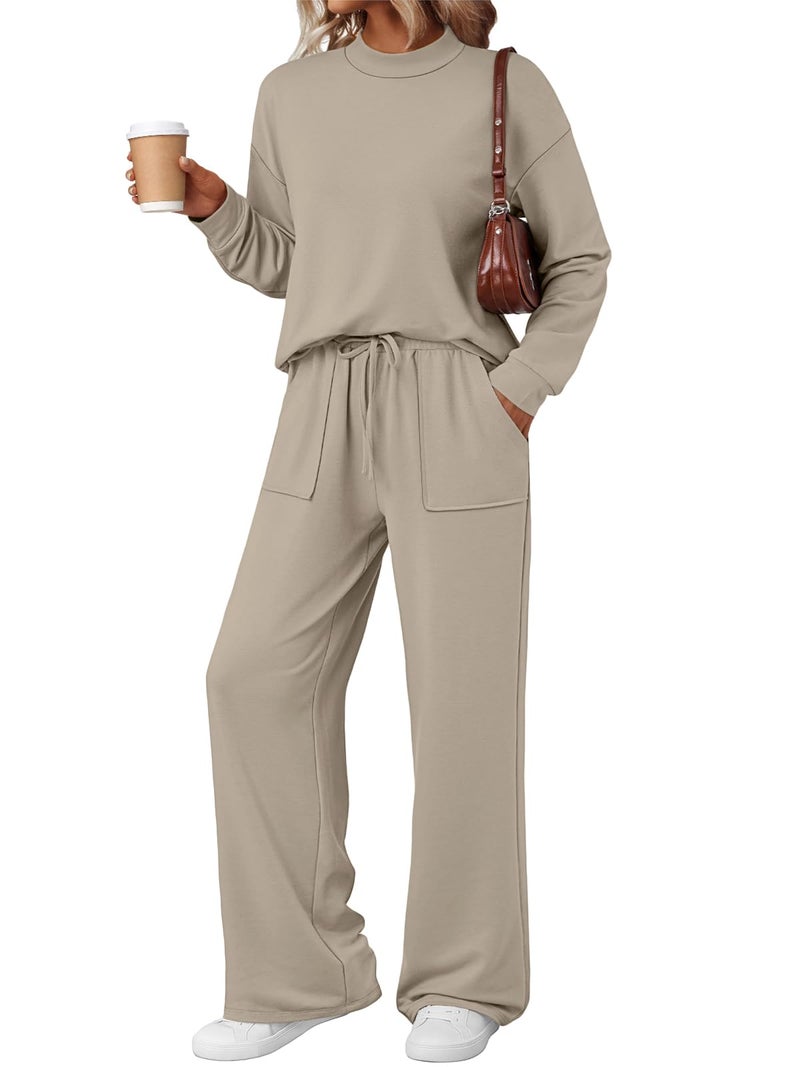 LILLUSORY Womens Lounge Two 2 Piece Sets Early Fall 2025 Fashion Outfits Clothes Clothing Matching Sweatsuit Sweat Suit Trendy Airport Travel Winter Loungewear Pajamas Cruise Old Money Khaki L - Image 1
