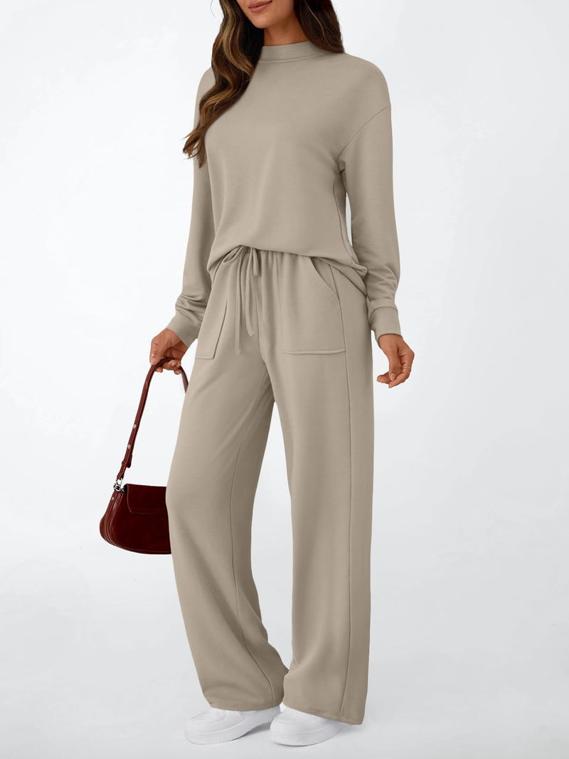 LILLUSORY Womens Lounge Two 2 Piece Sets Early Fall 2025 Fashion Outfits Clothes Clothing Matching Sweatsuit Sweat Suit Trendy Airport Travel Winter Loungewear Pajamas Cruise Old Money Khaki L - Image 3